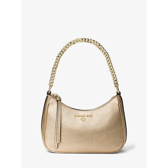 Michael Kors Jet Set Charm Small Metallic Pebbled Leather Pochette Pale Gold -OS - Picture 1 of 3